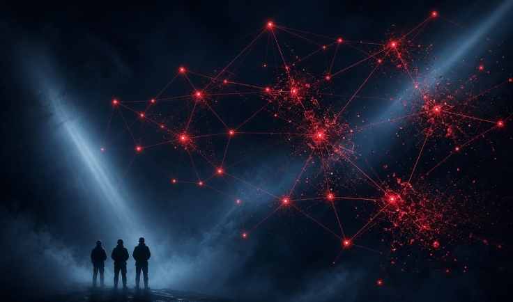 A web of red dots representing the sinister network of terrorism