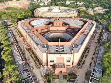 Aerial view of the Indian Parliament building in New Delhi