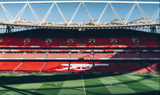 Emirates Stadium pitch and stands, home ground of Arsenal