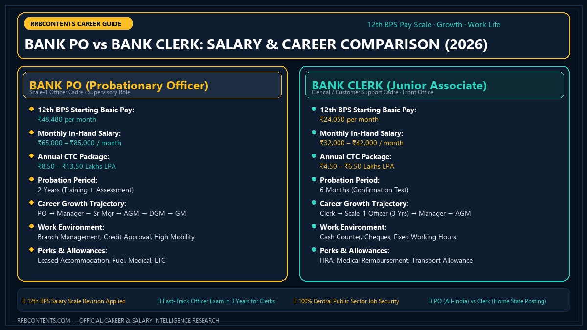 Bank PO vs Bank Clerk Career Comparison Infographic