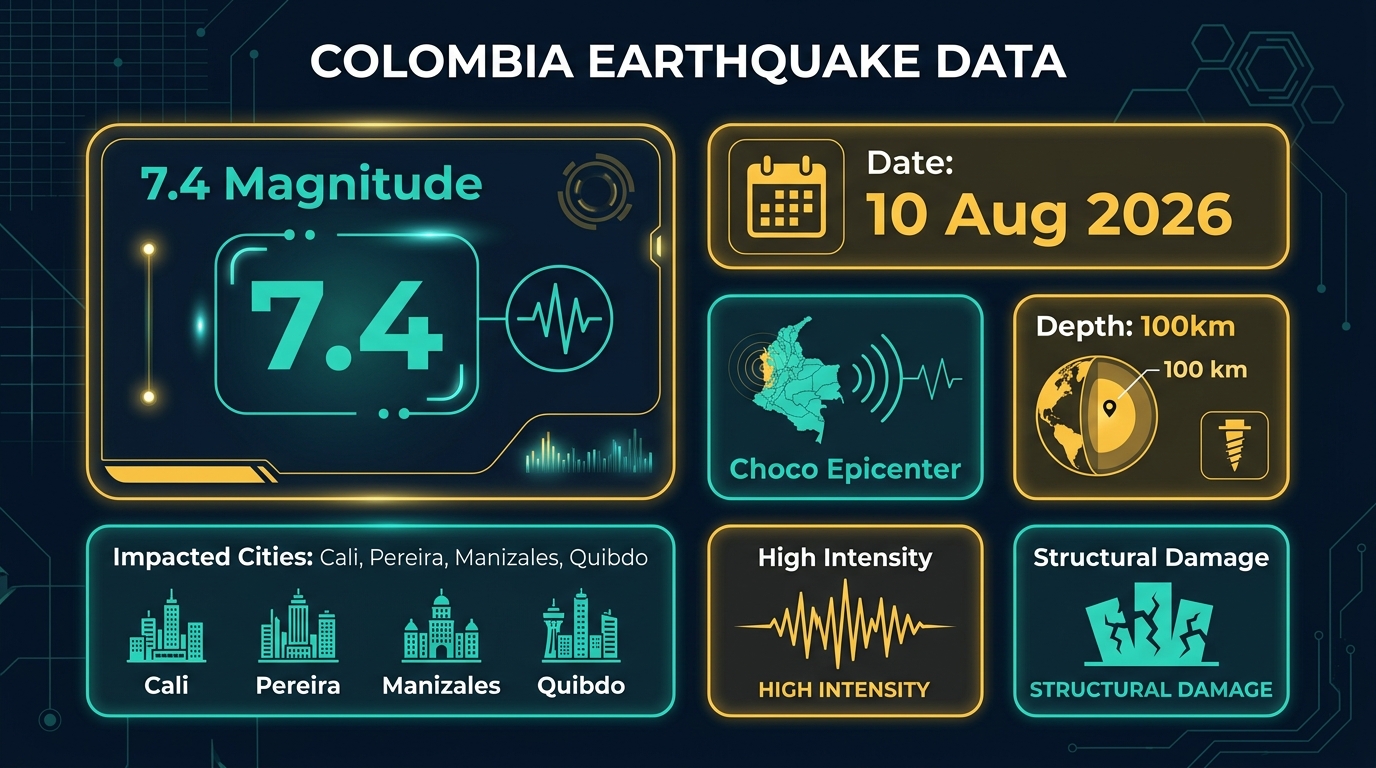 Seismic map and location breakdown of the 7.4 magnitude earthquake in Choco, Colombia