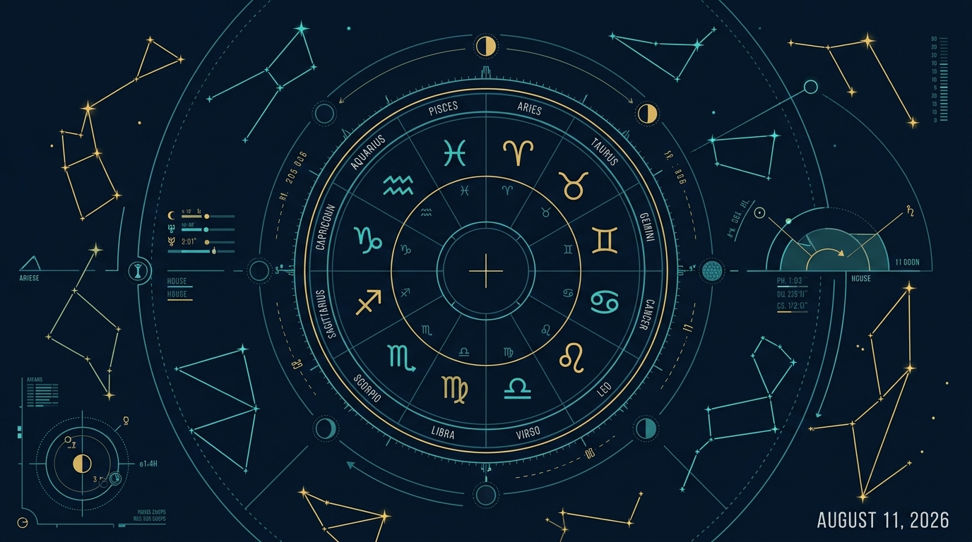 11 August 2026 Astronomical Transit Zodiac Wheel Vector Graphic