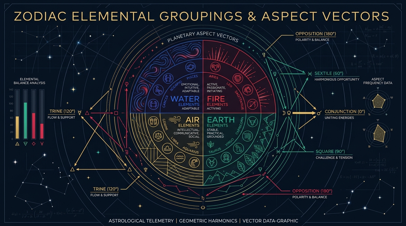 11 August 2026 Elemental Zodiac Aspect Infographic