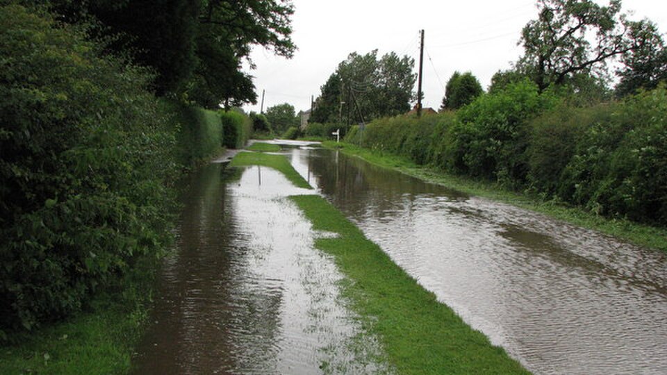 Rainwater has accumulated on the road
