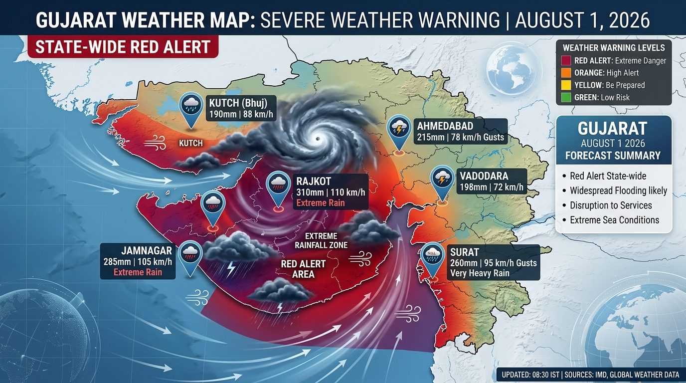 Gujarat Rain & Red Alert Radar Map Infographic August 1 2026