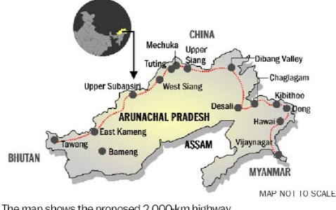 Arunachal Pradesh border terrain map