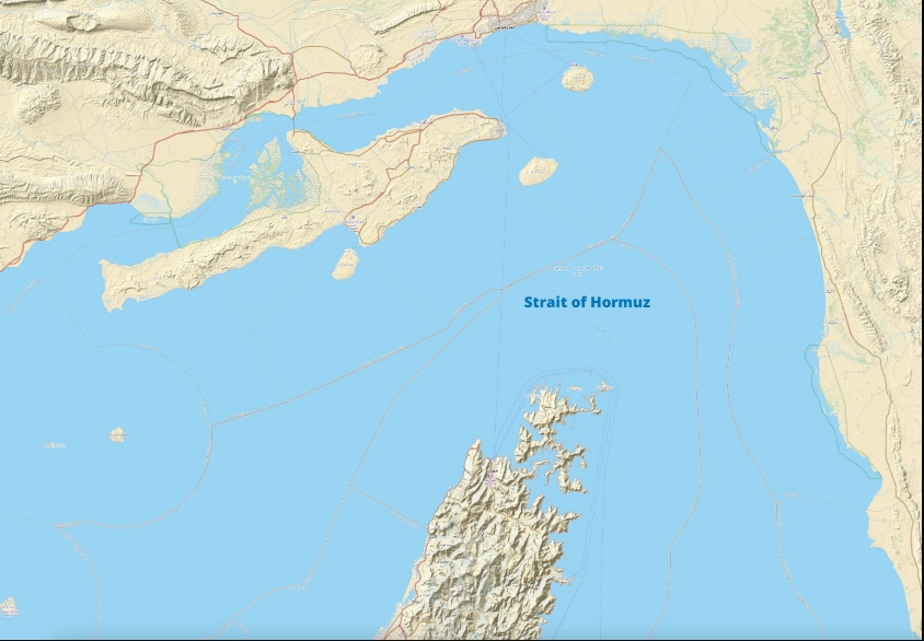 Strait of Hormuz map showing strategic shipping lanes and naval chokepoints