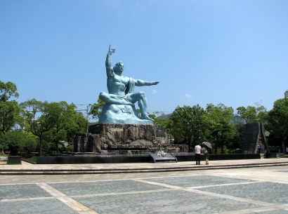 Nagasaki Peace Park statue and memorial grounds during ceremony