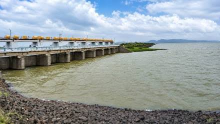 Gangapur Dam reservoir and spillway gates filled near total capacity in Nashik