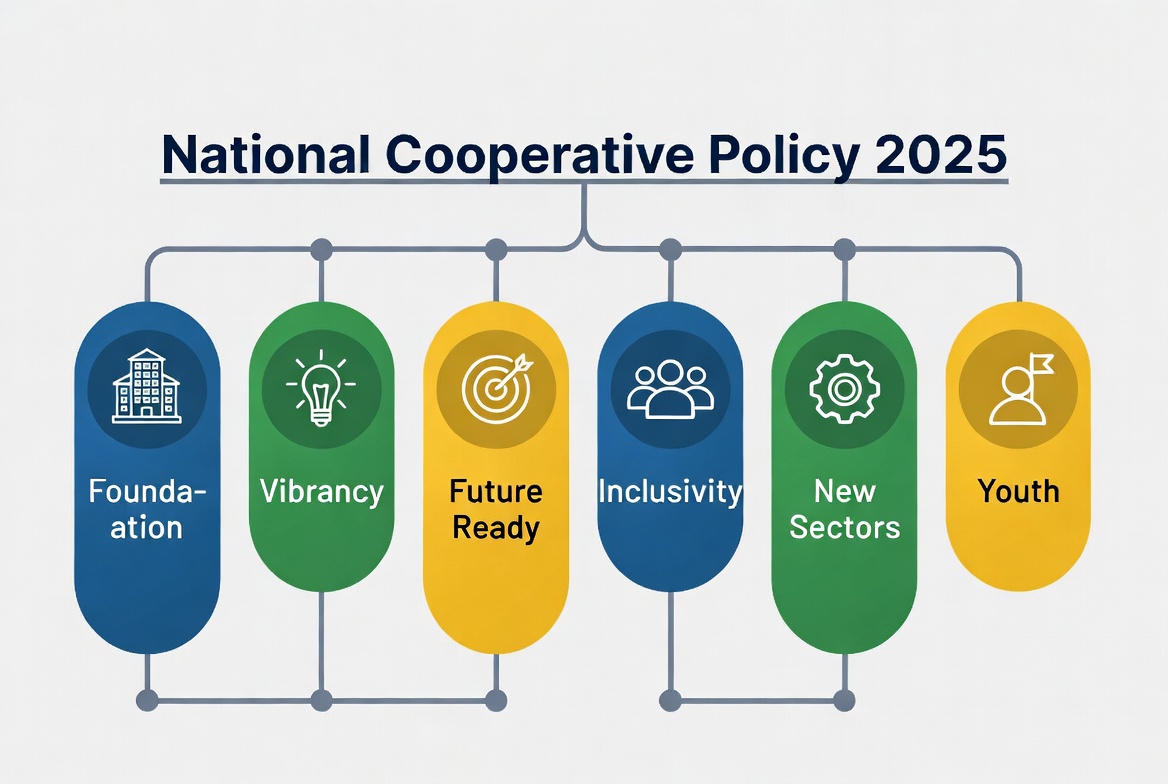 Educational diagram of the Six Pillars of National Cooperative Policy 2025
