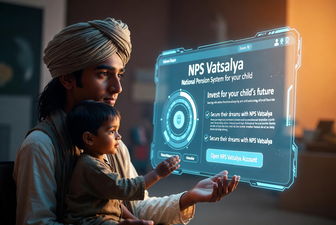 Parent opening NPS Vatsalya account for child 3D illustration