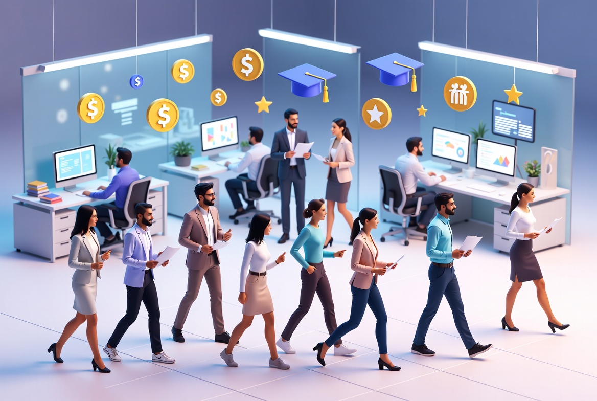 Students achieving internship completion and career growth 3D illustration