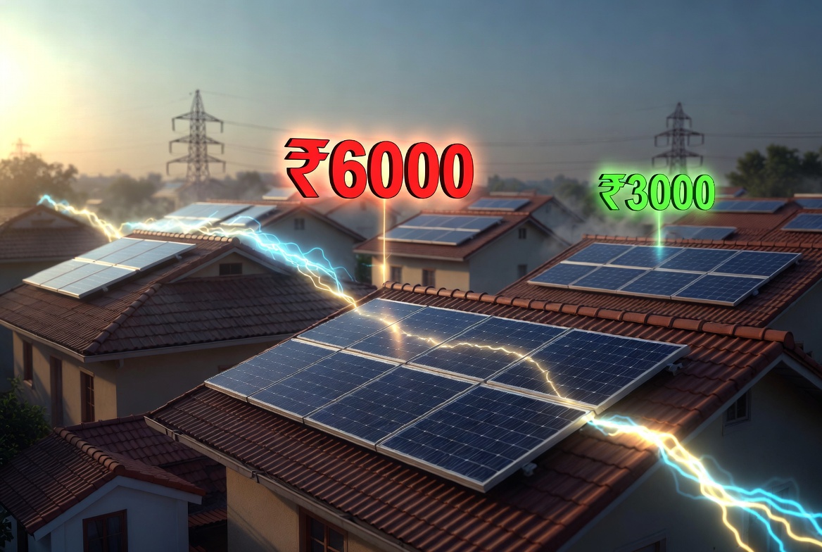 Rooftop solar generating free electricity under PM Surya Ghar Yojana 3D