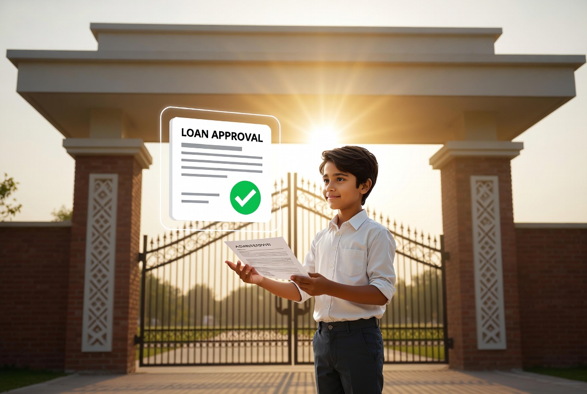 Student benefiting from PM Vidyalaxmi education loan scheme 3D illustration