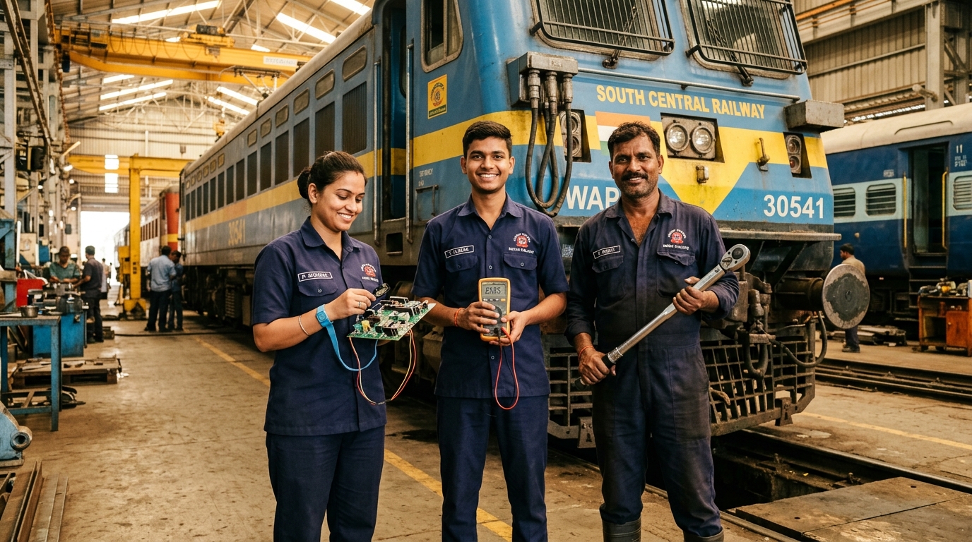 Indian Railway Technicians inside Locomotive Workshop