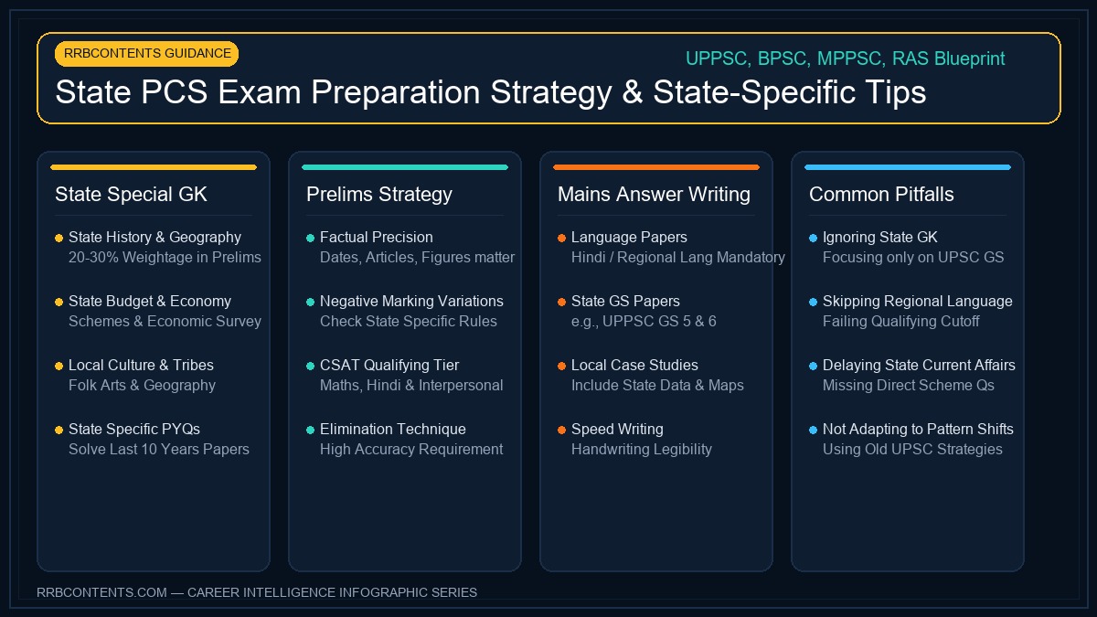 State PCS Exam Preparation Strategy UPPSC BPSC MPPSC RAS Infographic