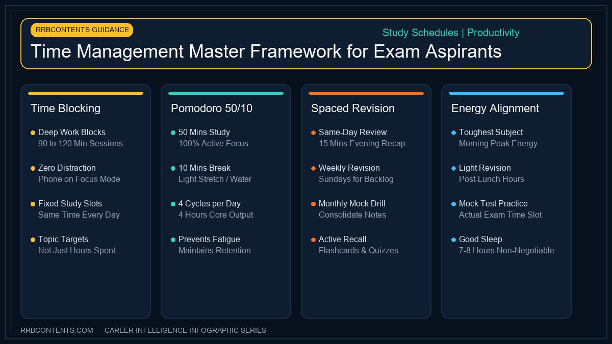 Time Management Techniques and Study Schedule Master Strategy Infographic