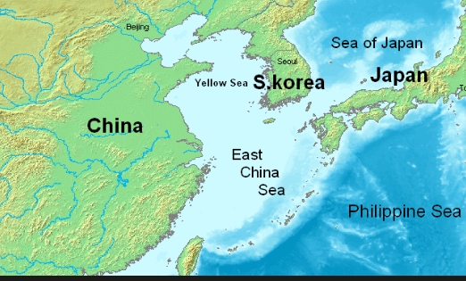 East China Sea location map indicating typhoon trajectory