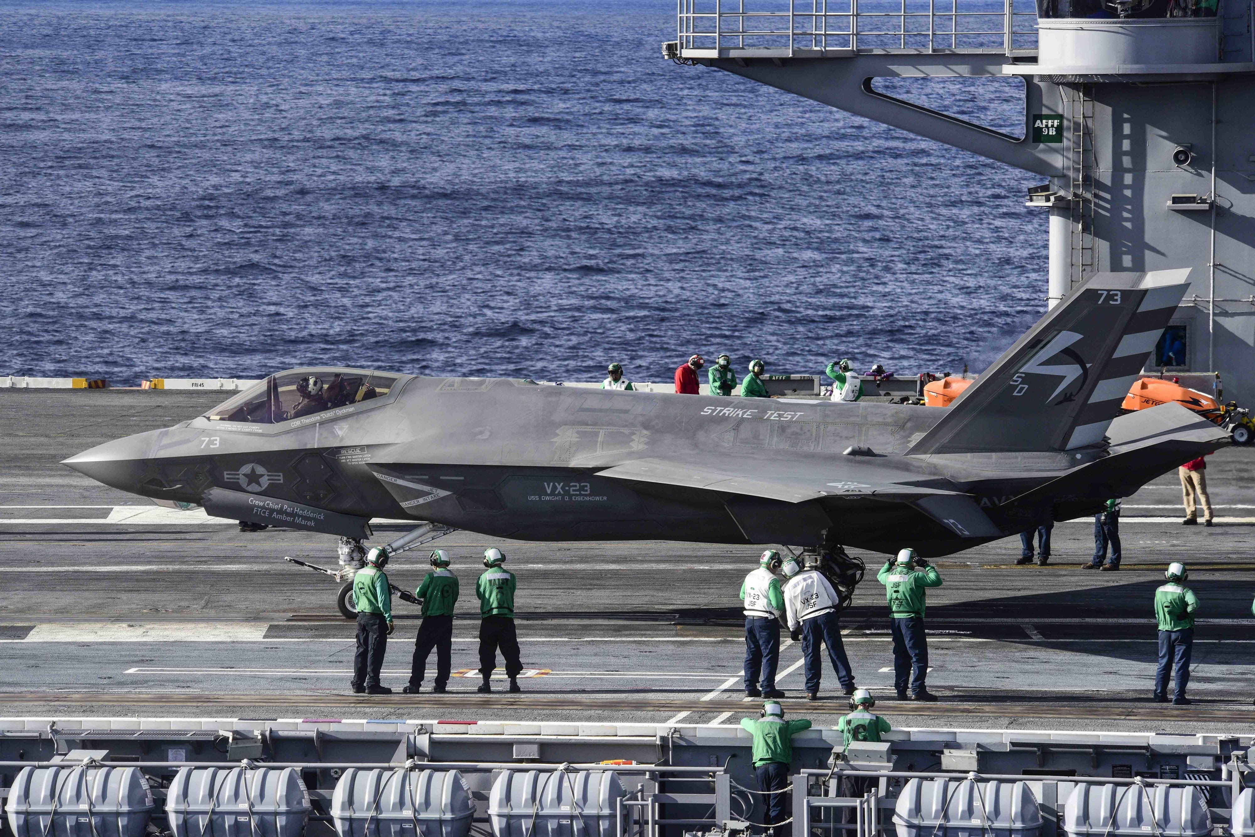 F-35C Lightning II 5th-generation stealth fighter on carrier flight deck of USS Dwight D Eisenhower
